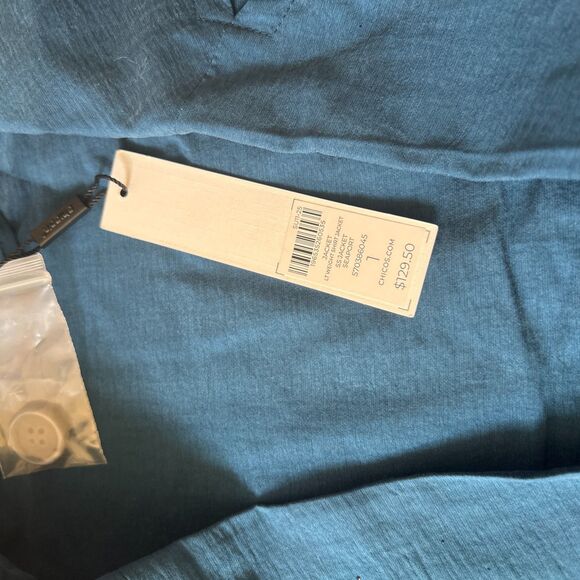 Chico's 2 Piece Suit Womens M Blue Short Sleeve Notch Lapel Slit Button NEW - Picture 7 of 10